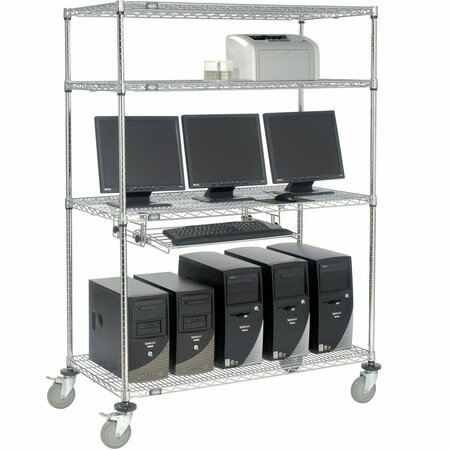NEXEL 4-Shelf Mobile Wire Computer LAN Workstation w/Keyboard Tray, 48inW x 24inD x 69inH, Chrome 250116